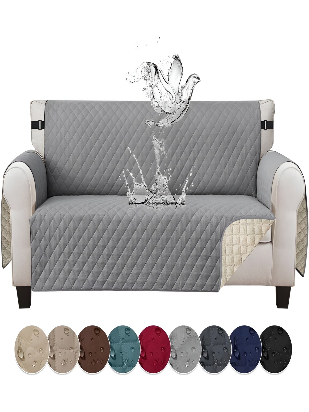 

KriShyam Grey Quilted 3 Seater Waterproof Sofa Cover with Armrests