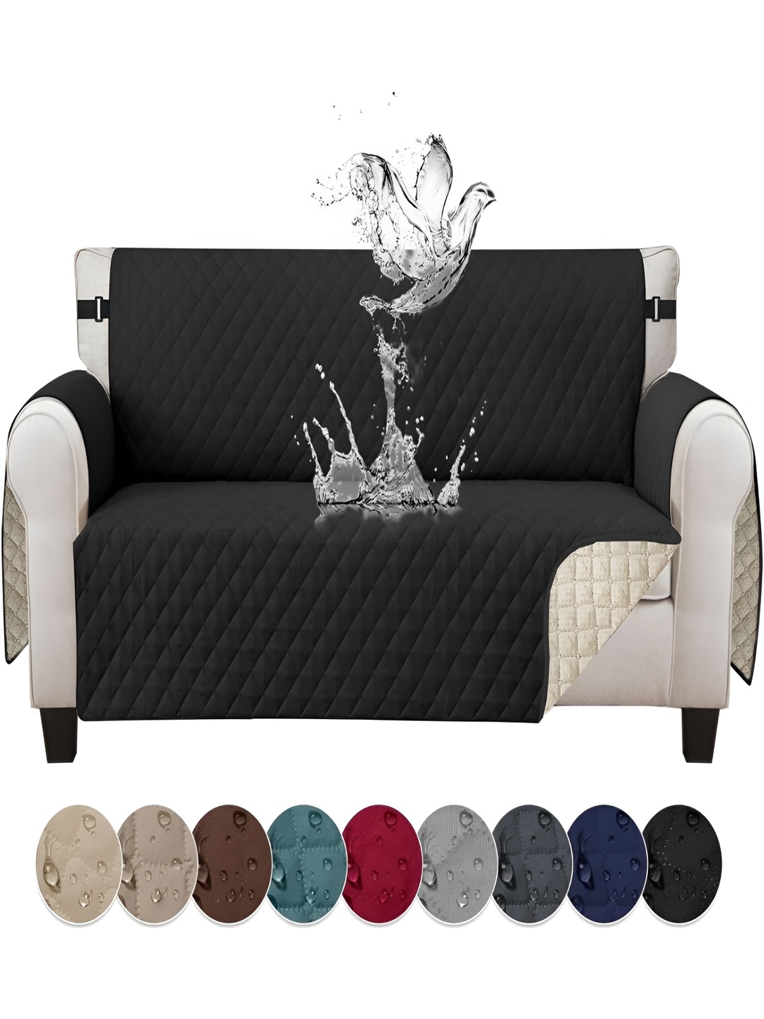 

KriShyam Black Quilted 3 Seater Waterproof Sofa Cover with Armrests