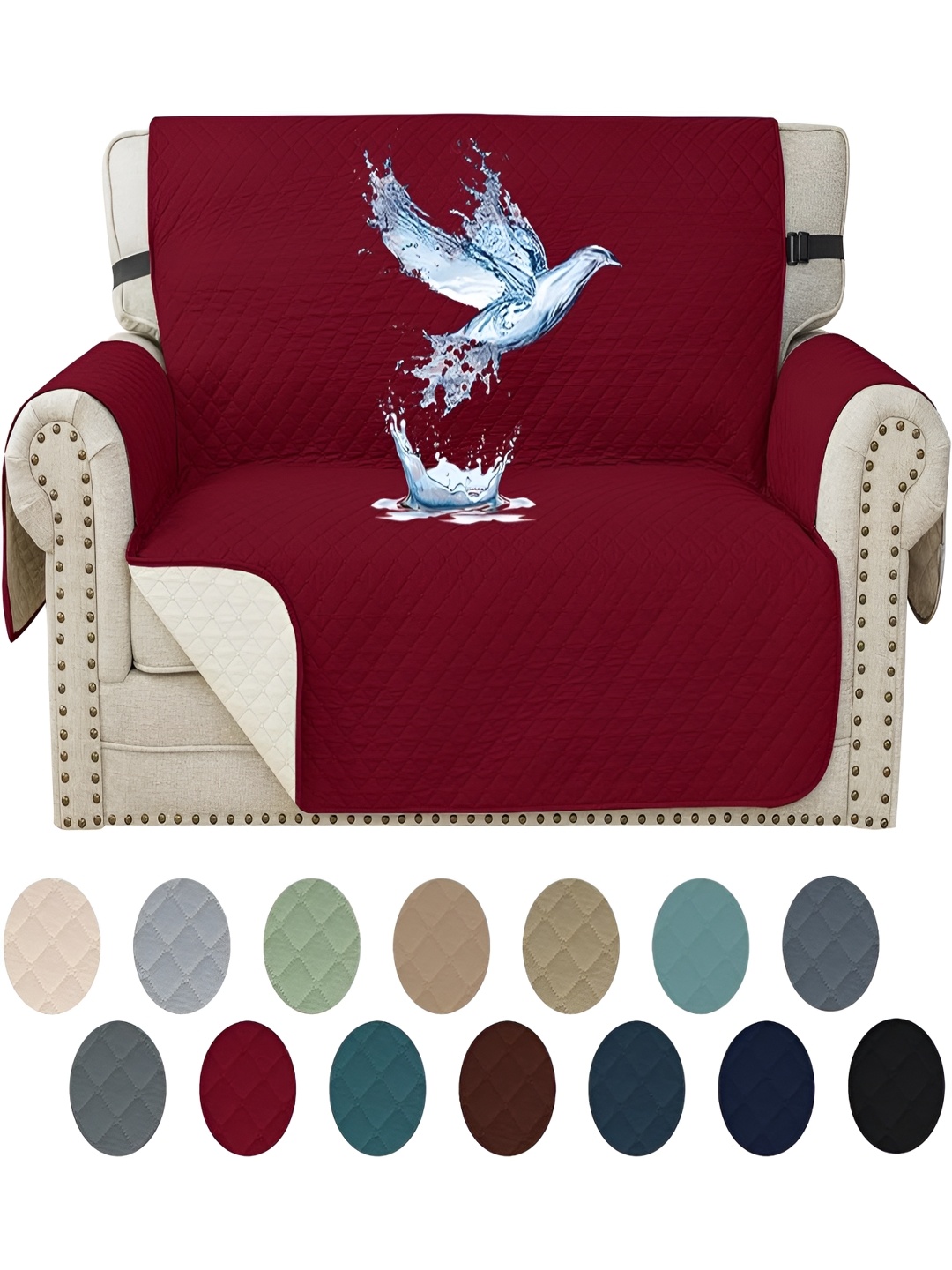 

KriShyam Red Quilted 2 Seater Waterproof Sofa Cover with Armrests