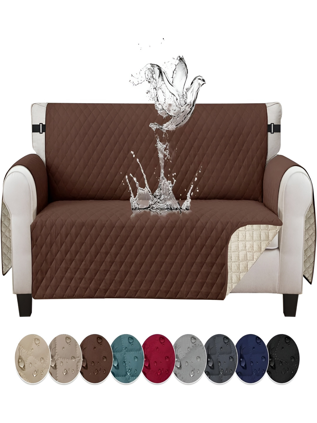 

KriShyam Coffee Brown Quilted 3 Seater Waterproof Sofa Cover with Armrests