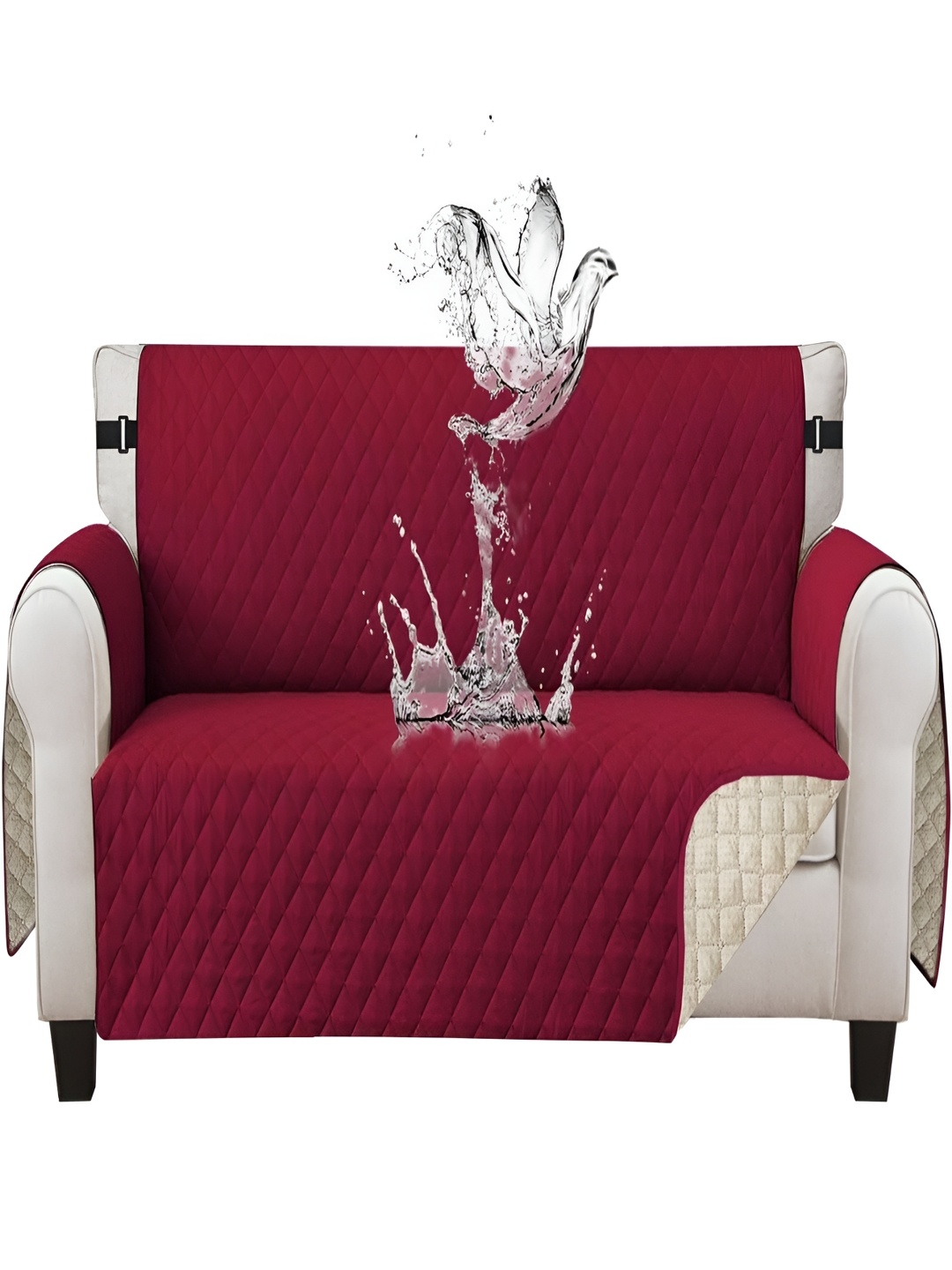

KriShyam Red Quilted 3 Seater Waterproof Sofa Cover with Armrests