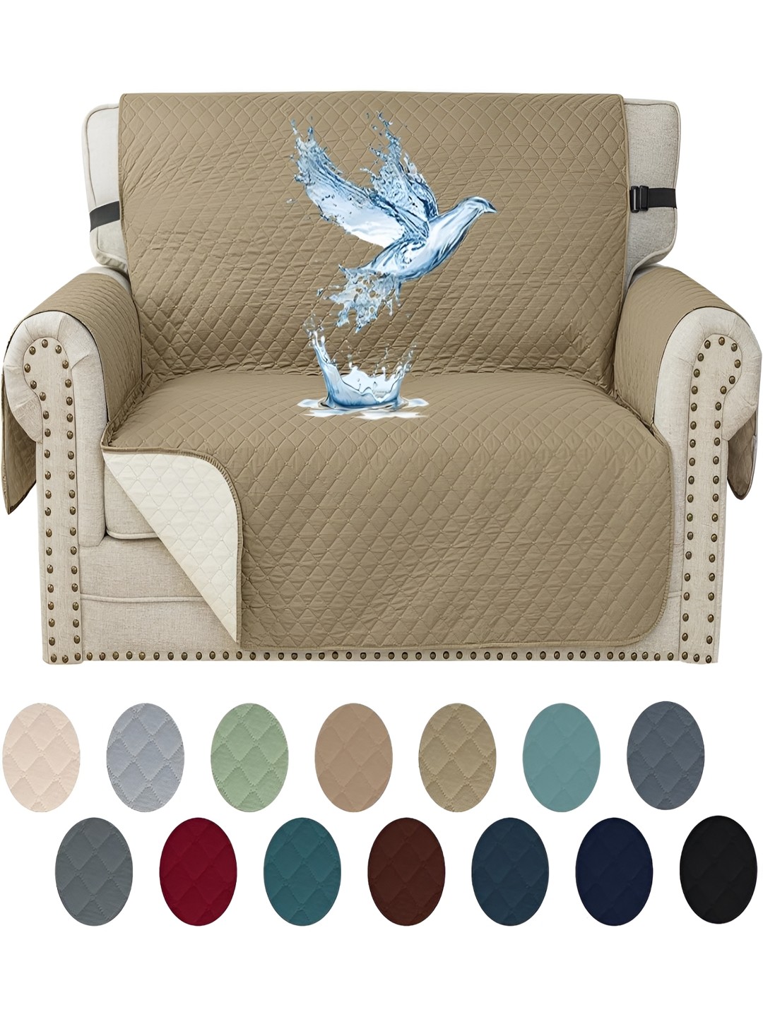 

KriShyam Red Quilted 2 Seater Waterproof Sofa Cover with Armrests, Khaki