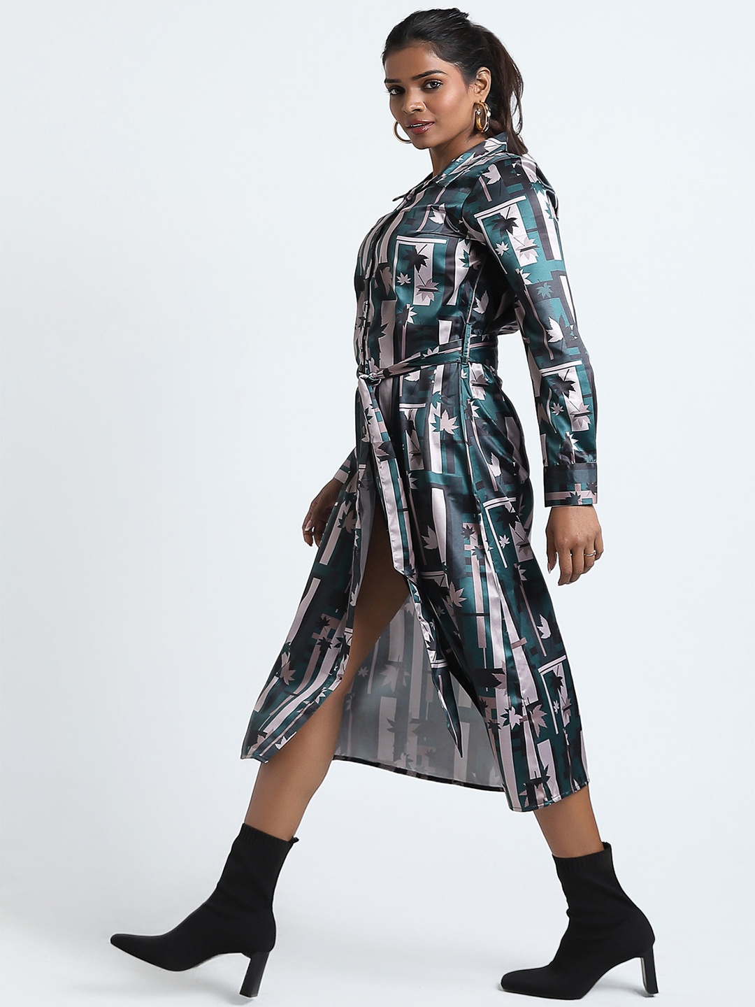 

Matsze Printed Midi Shirt Dress, Green