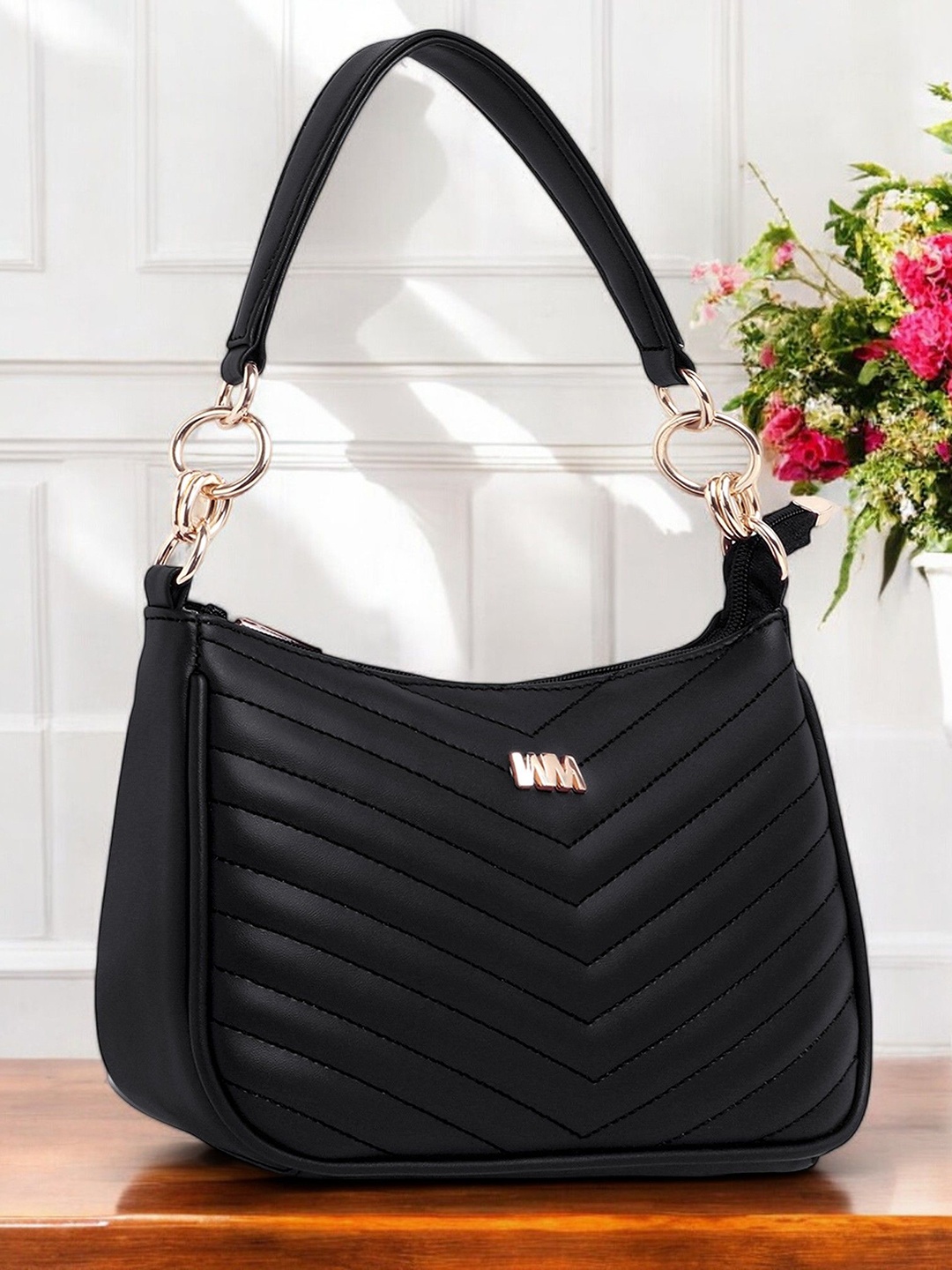 

WOMEN MARKS Women Striped Handheld Bag, Black