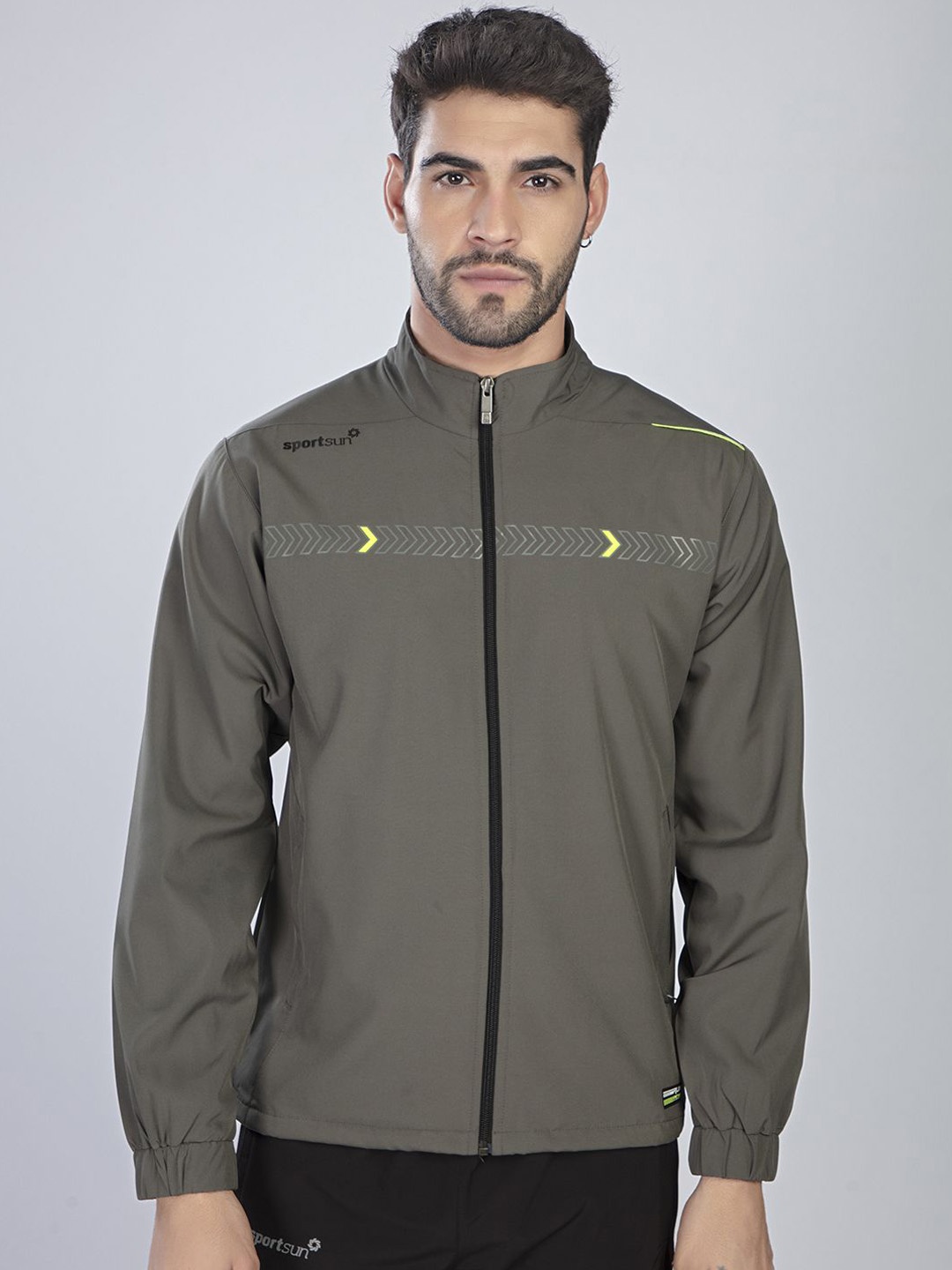 

SPORT SUN Men Rapid-Dry Mock Collar Graphic Printed Sports Lightweight Sporty Jacket, Olive