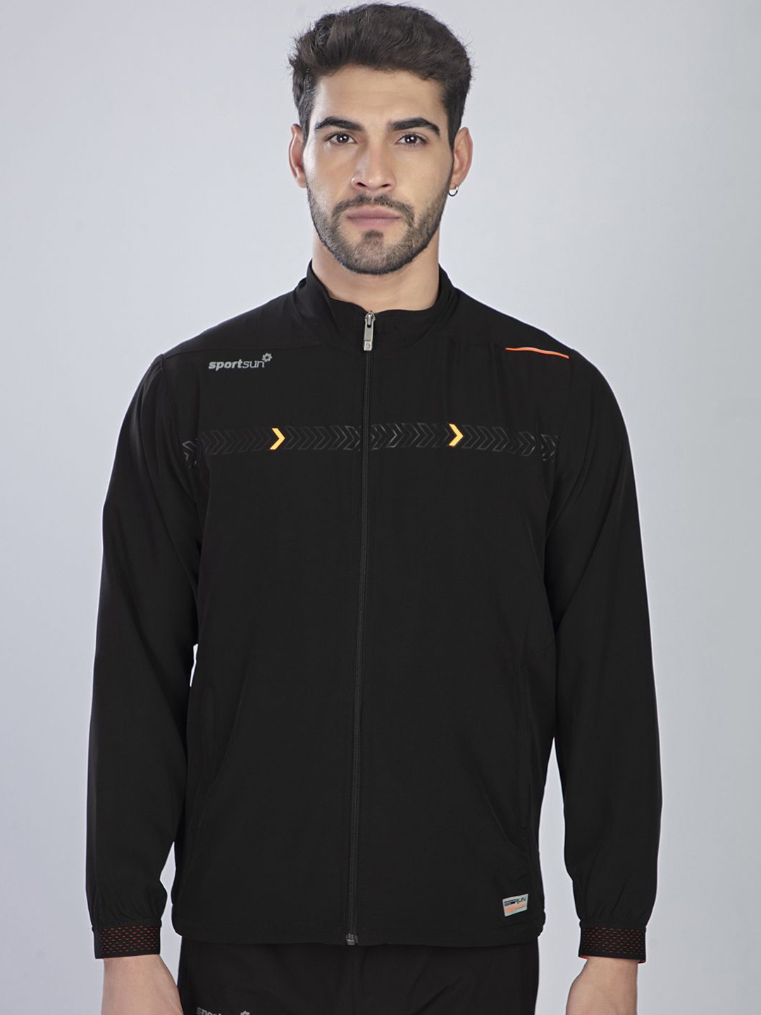 

SPORT SUN Men Mock Collar Graphic Printed Sports Lightweight Sporty Jacket, Black