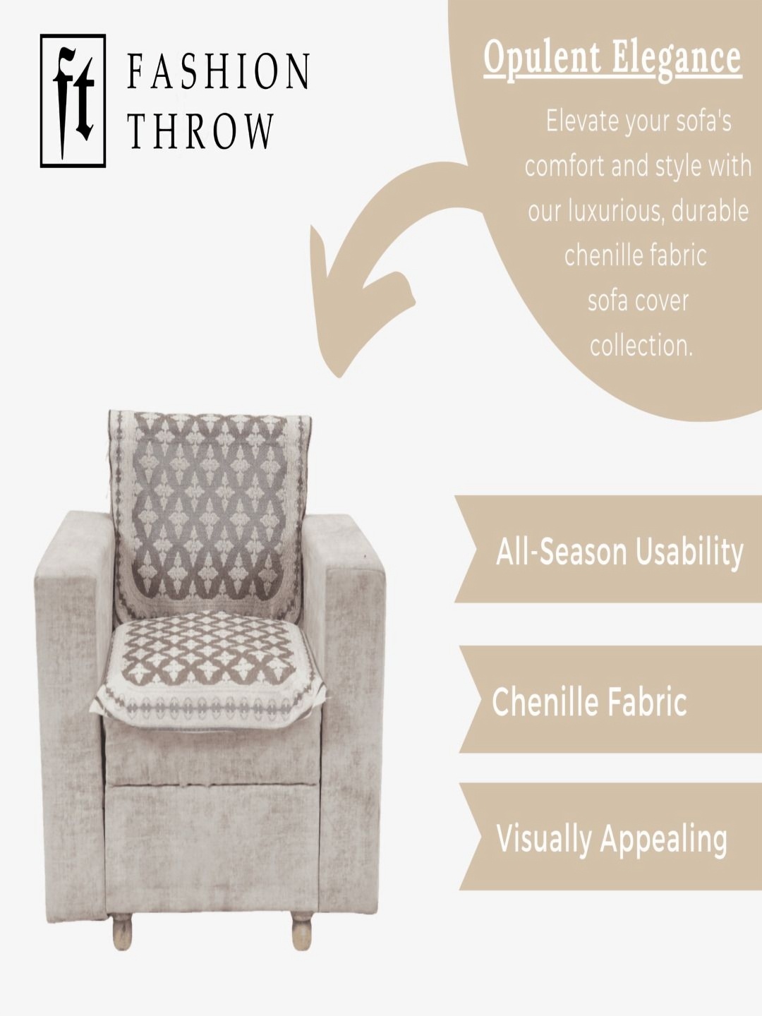 

Fashion Throw Beige Printed Jacquard 1 Piece Sofa Cover