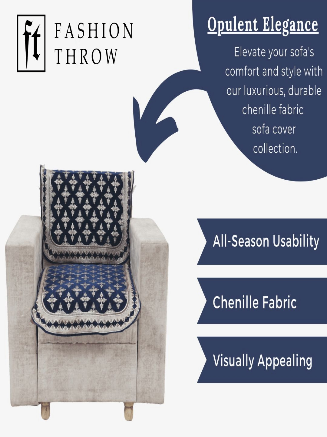 

Fashion Throw Blue & White Embroidered Jacquard Sofa Cover
