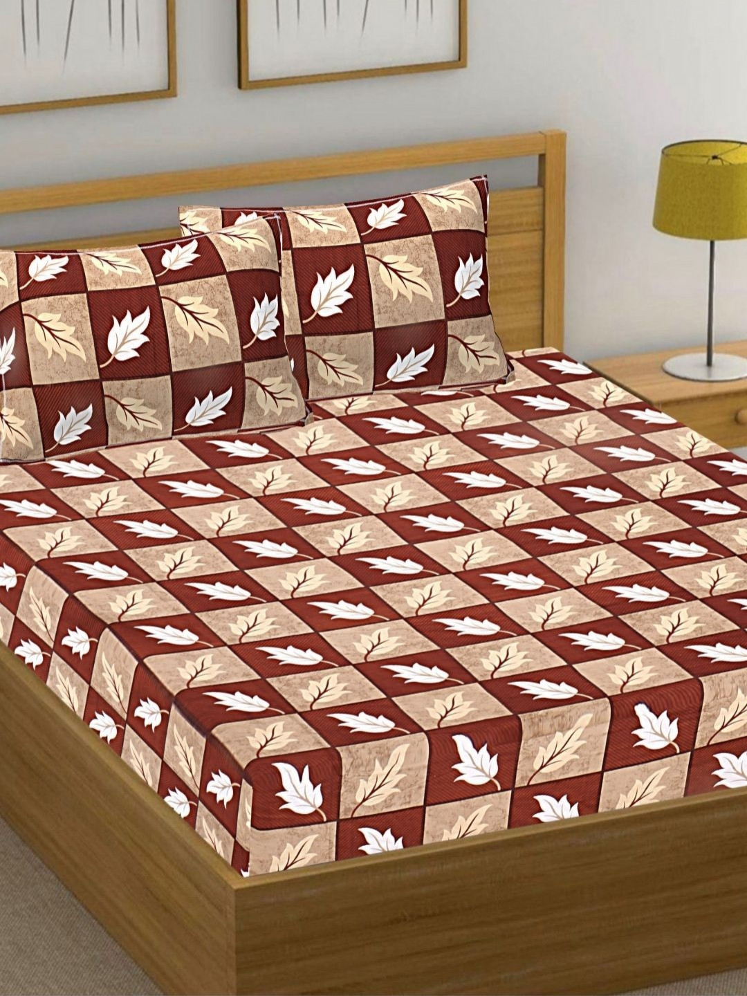 

HASHCART Maroon & White Floral 210 TC Queen Bedsheet with 2 Pillow Covers