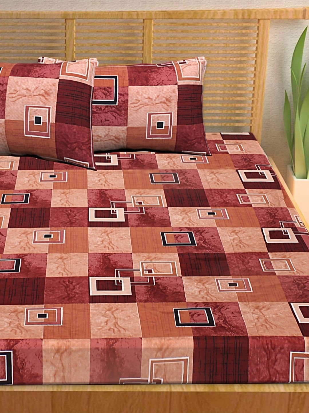 

HASHCART Brown And Black Cotton Printed 210 TC Queen Bedsheet Set 2.40 m x 2.25 m