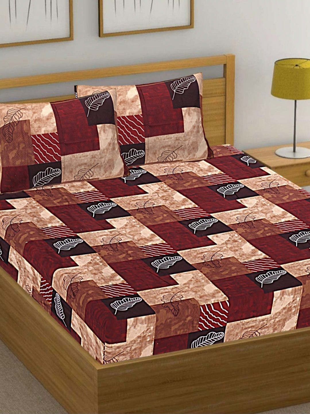 

HASHCART Maroon Geometric Printed Cotton 210 TC Queen Bedsheet Set-2.40 m x 2.25 m