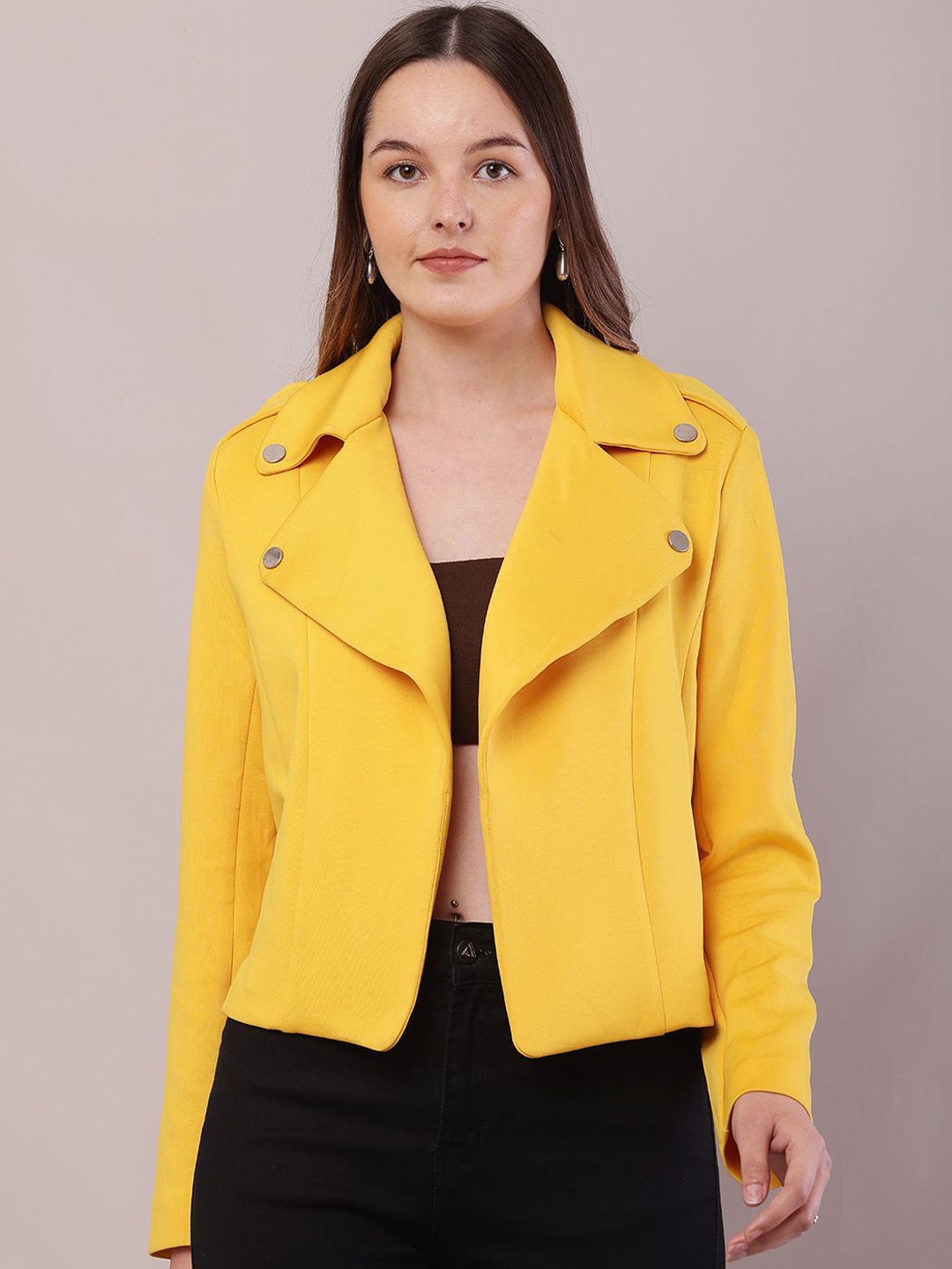 

NoBarr Women Solid Open Front Jacket, Yellow