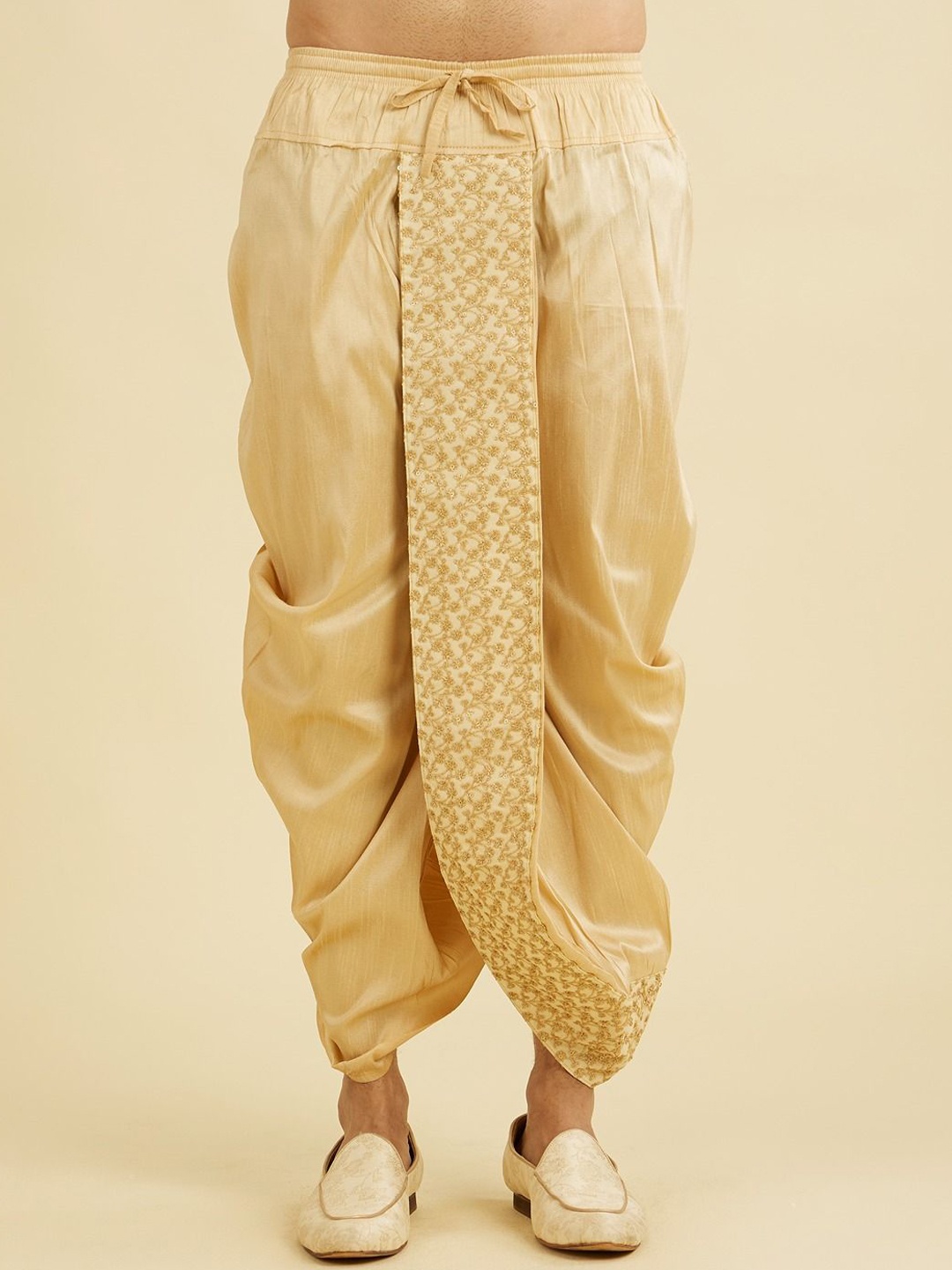 

Manyavar Men Fawn Embroidery Sequin work Dhotis, Beige
