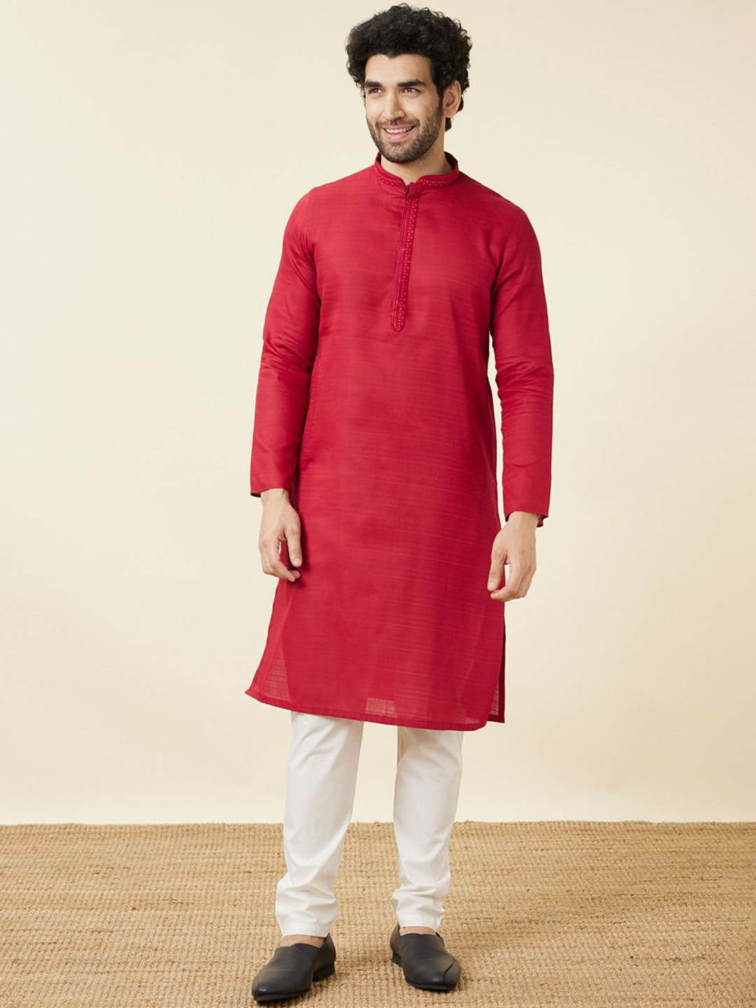 

Manyavar Mandarin Collar Straight Kurtas, Red