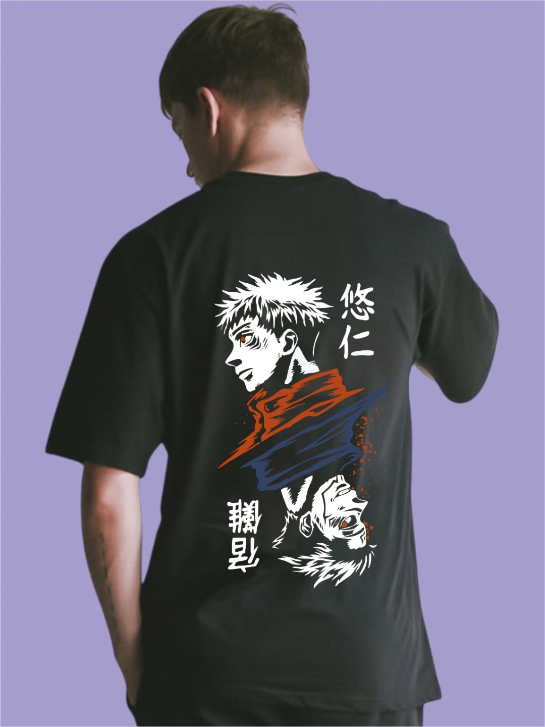 

Uniplanet store Graphic Anime Printed Round Neck Cotton Oversized T-shirt, Black