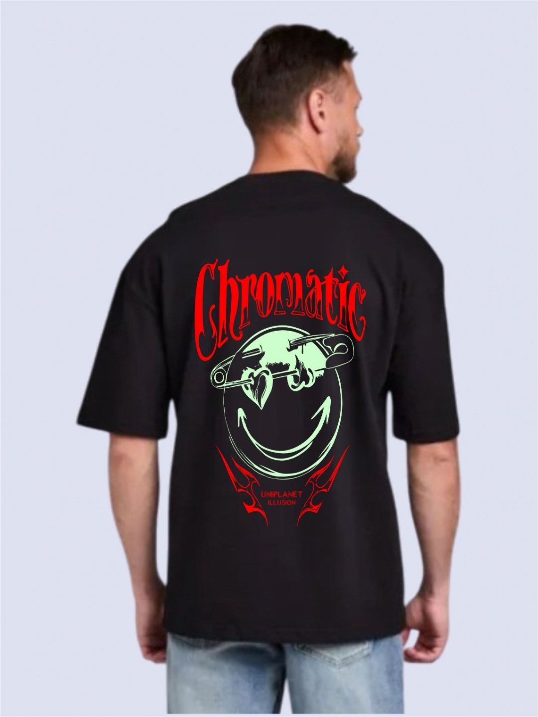 

Uniplanet store Men Graphic Printed Round Neck Cotton Oversized T-shirt, Black
