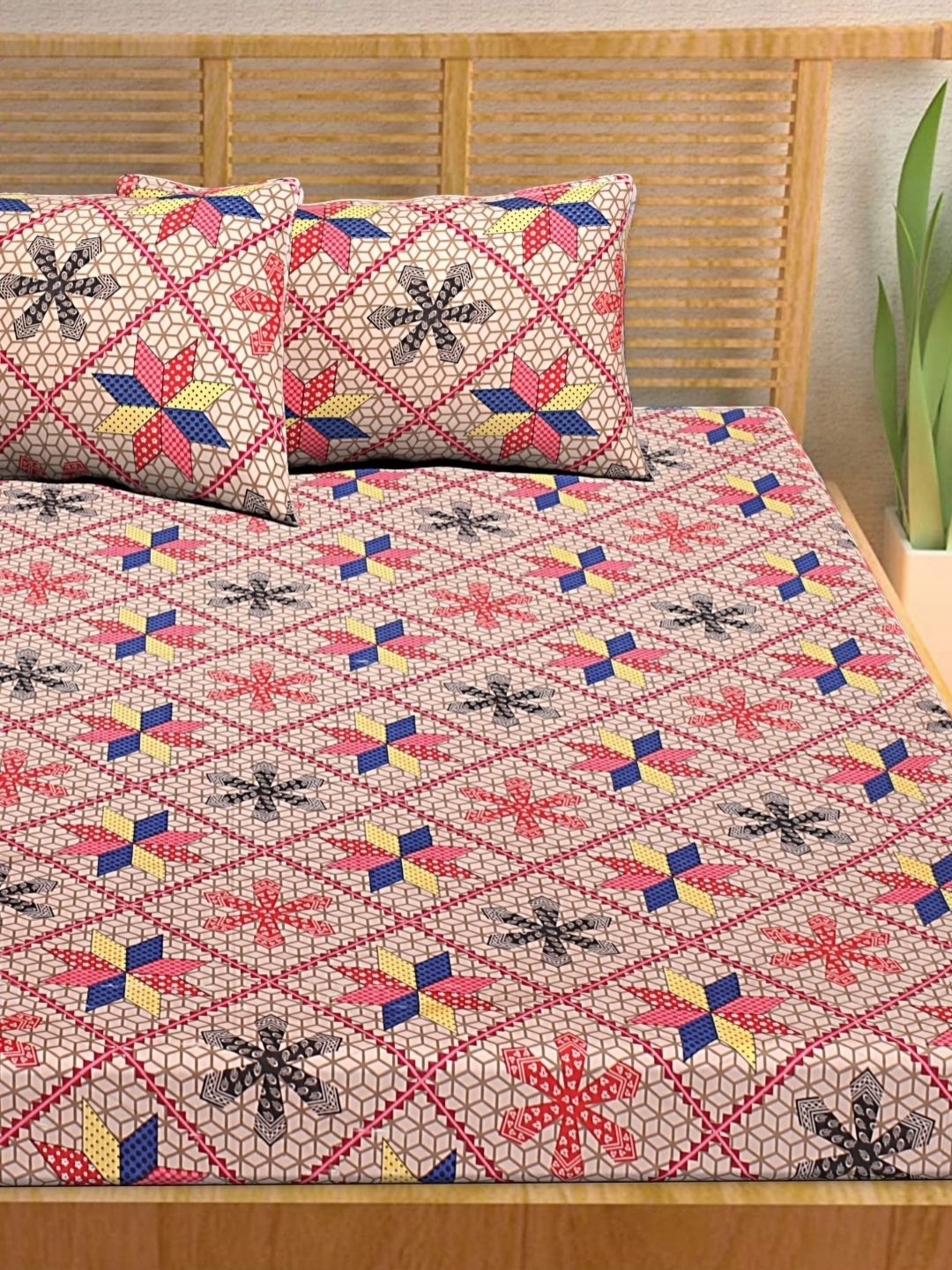 

HASHCART Pink Floral Printed Cotton 210 TC Queen Bedsheet Set-2.40 m x 2.25 m
