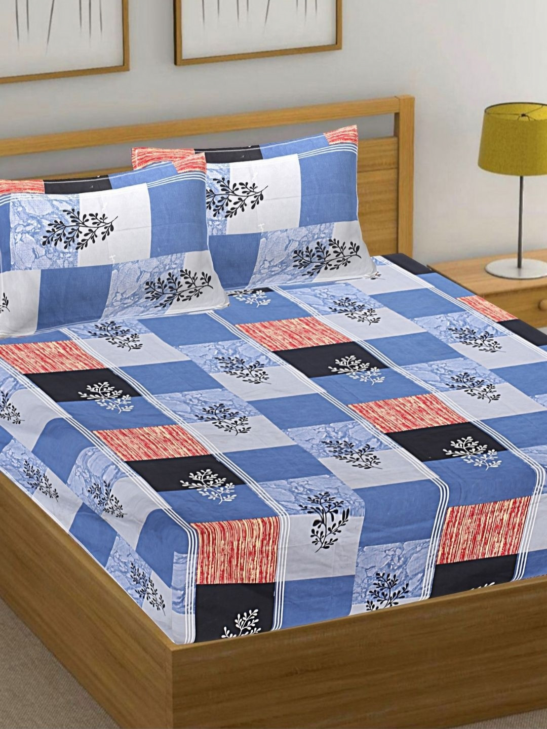 

HASHCART Blue & White Floral Cotton 210 TC Queen Bedsheet Set-2.40 m x 2.25 m