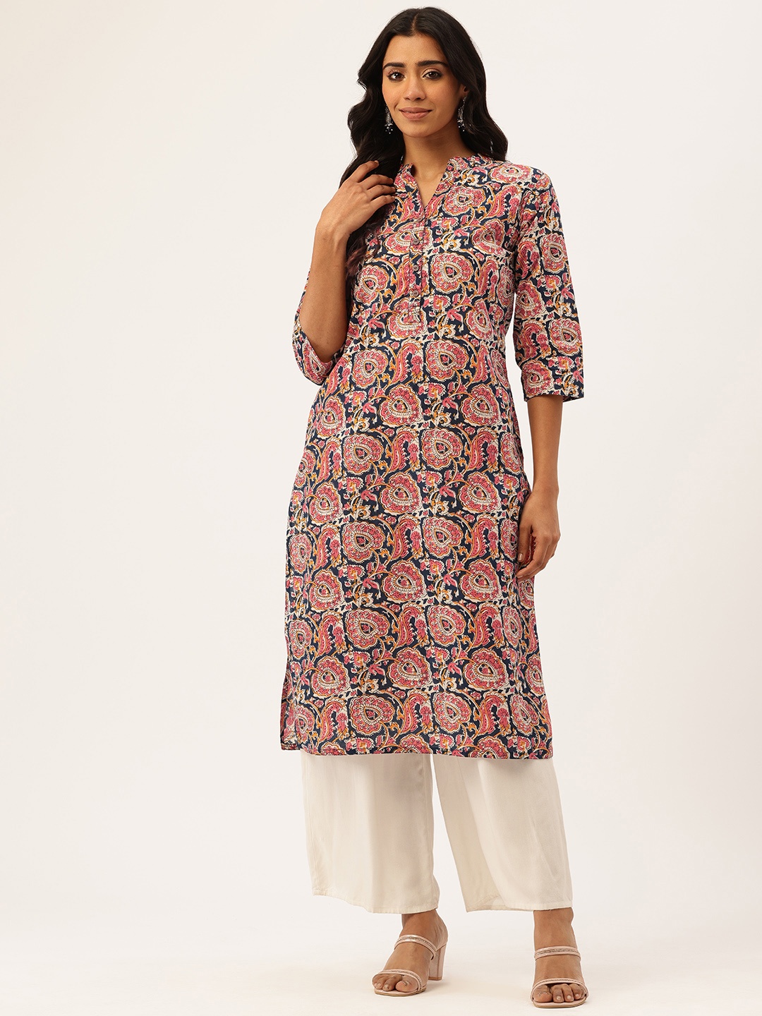 

FERANOID Floral Printed Pure Cotton Kurta, Coral