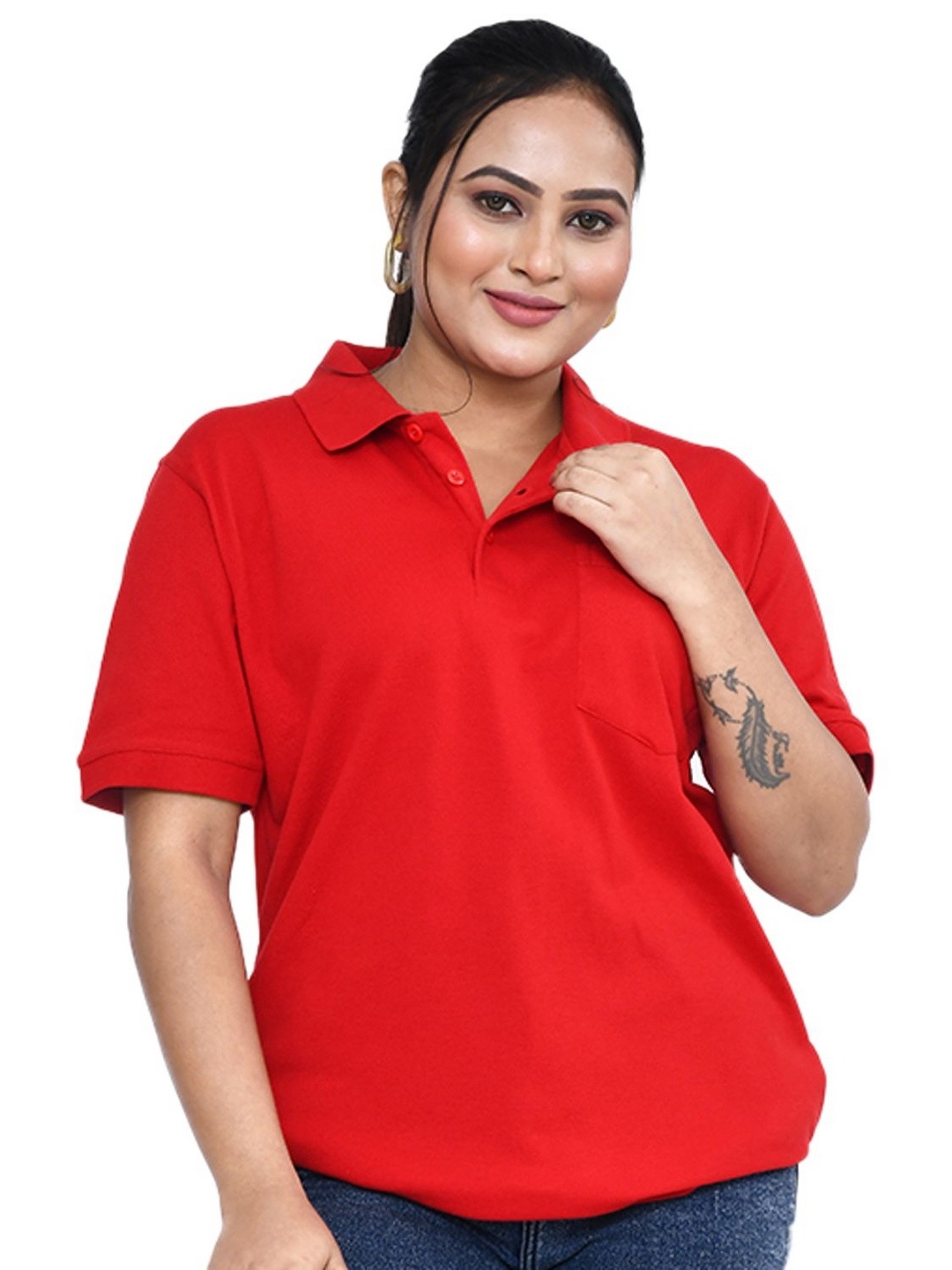 

RAPL Women Polo Collar T-shirt, Red