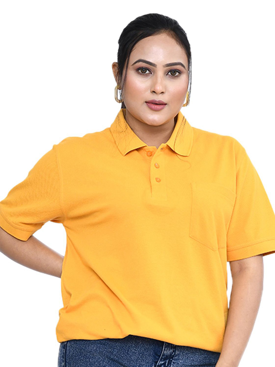 

RAPL Women Polo Collar Pockets T-shirt, Yellow