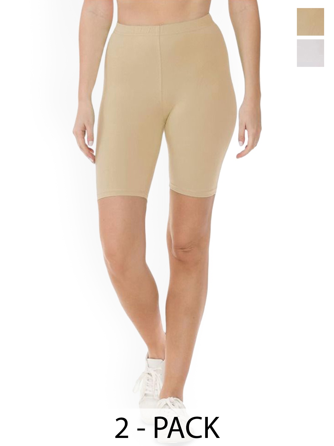 

BODYMIST Women Pack Of 2 Cotton Cycling Sports Shorts, White