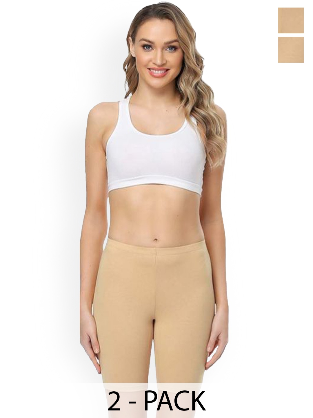 

BODYMIST Women Pack Of 2 Cycling Sports Shorts, Beige
