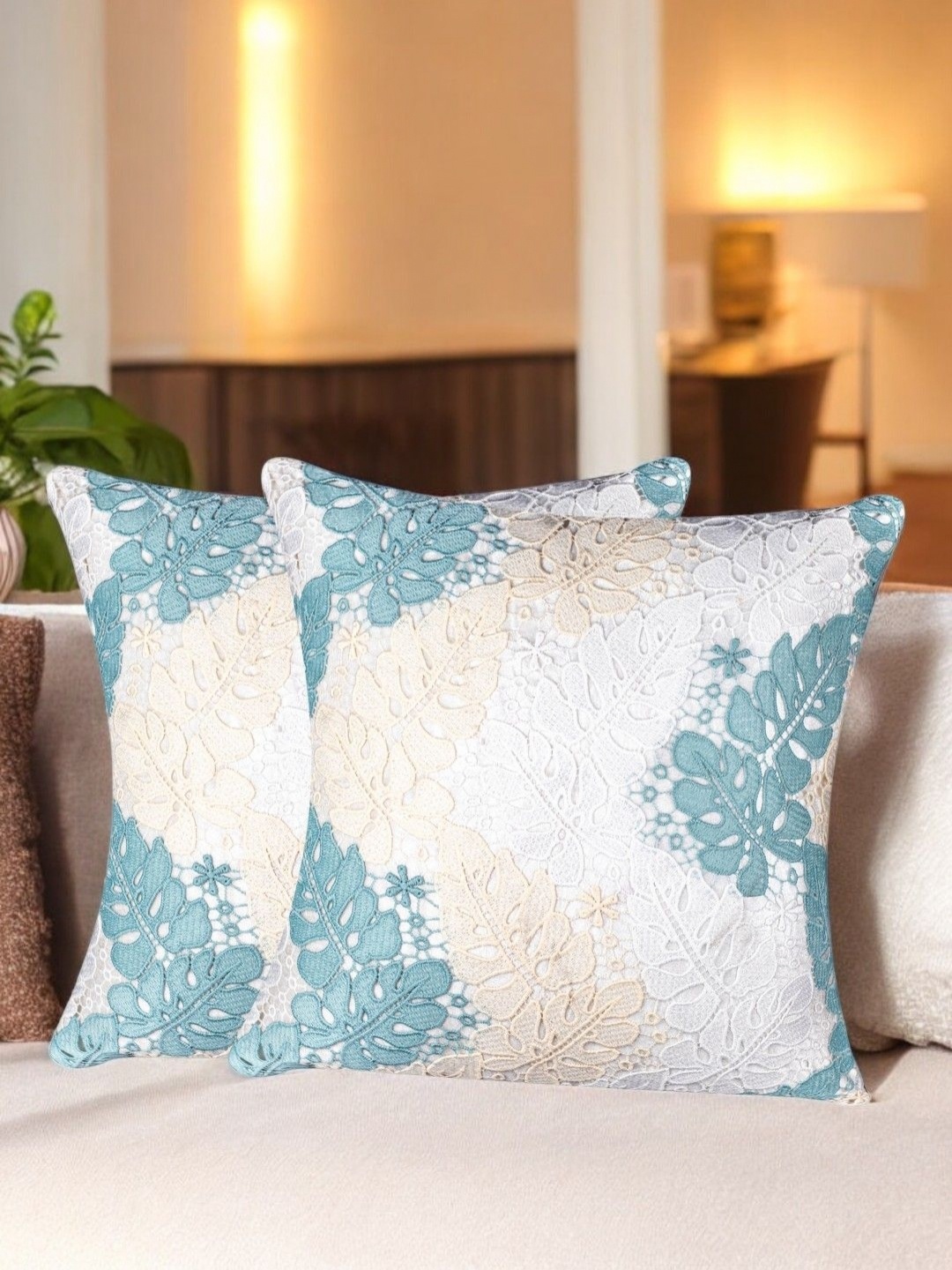 

Vendola White & Pink Set of 2 Floral Velvet Square Cushion Covers