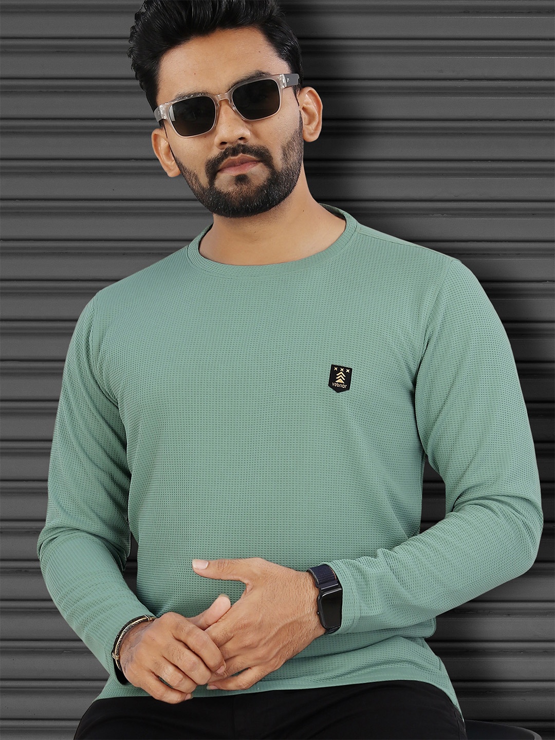 

VeBNoR Men Self Design Round Neck T-shirt, Sea green
