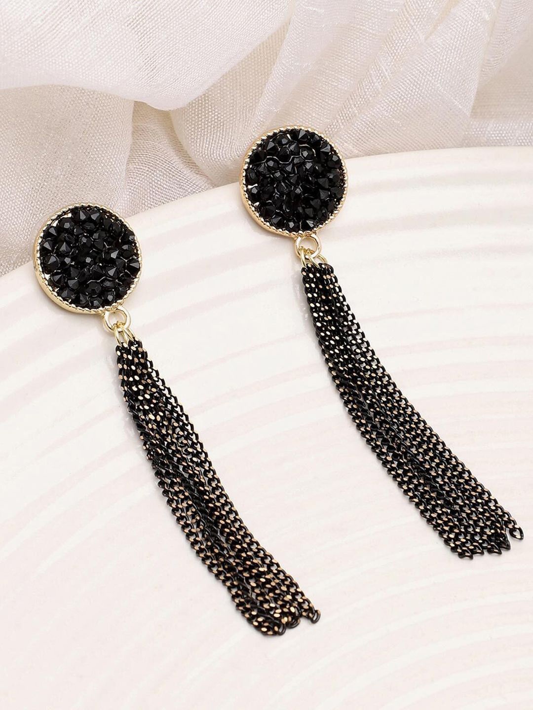 

BEYTER Korean Circular Shaped Drop Earrings, Black