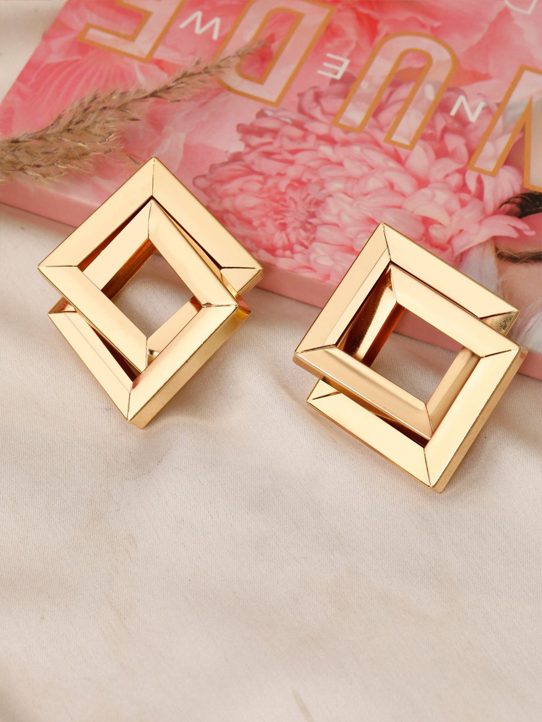 

BEYTER Korean Square Shaped Drop Earrings, Gold