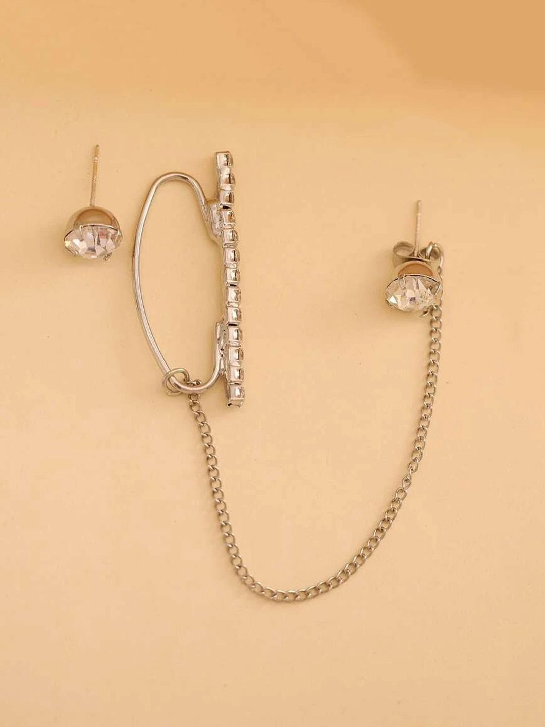 

BEYTER Artificial Stones Studded Classic Shaped Ear Cuff Earrings, Silver