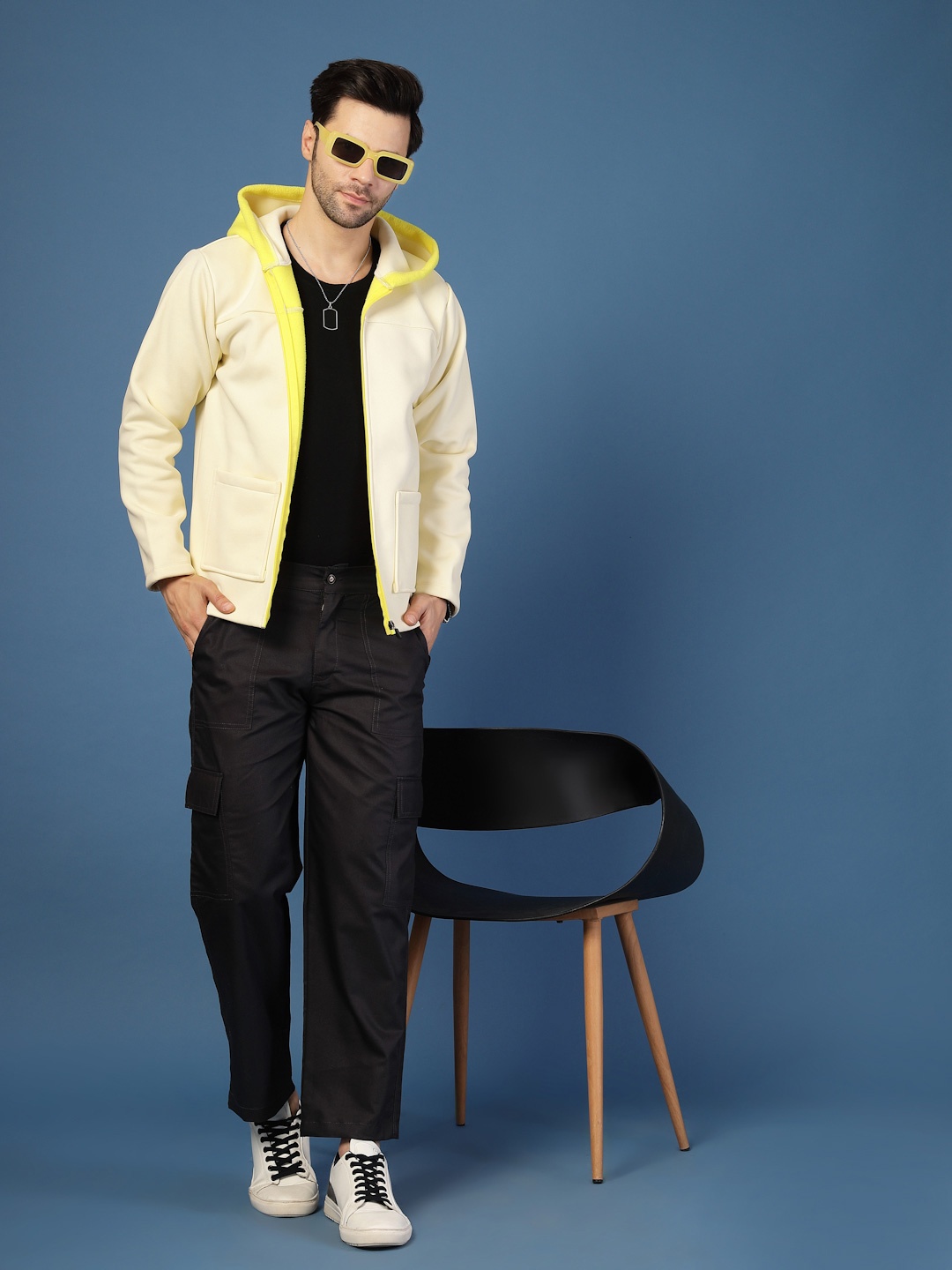 

Rigo Men Hooded Solid Fleece Casual Tailored Jacket, Beige