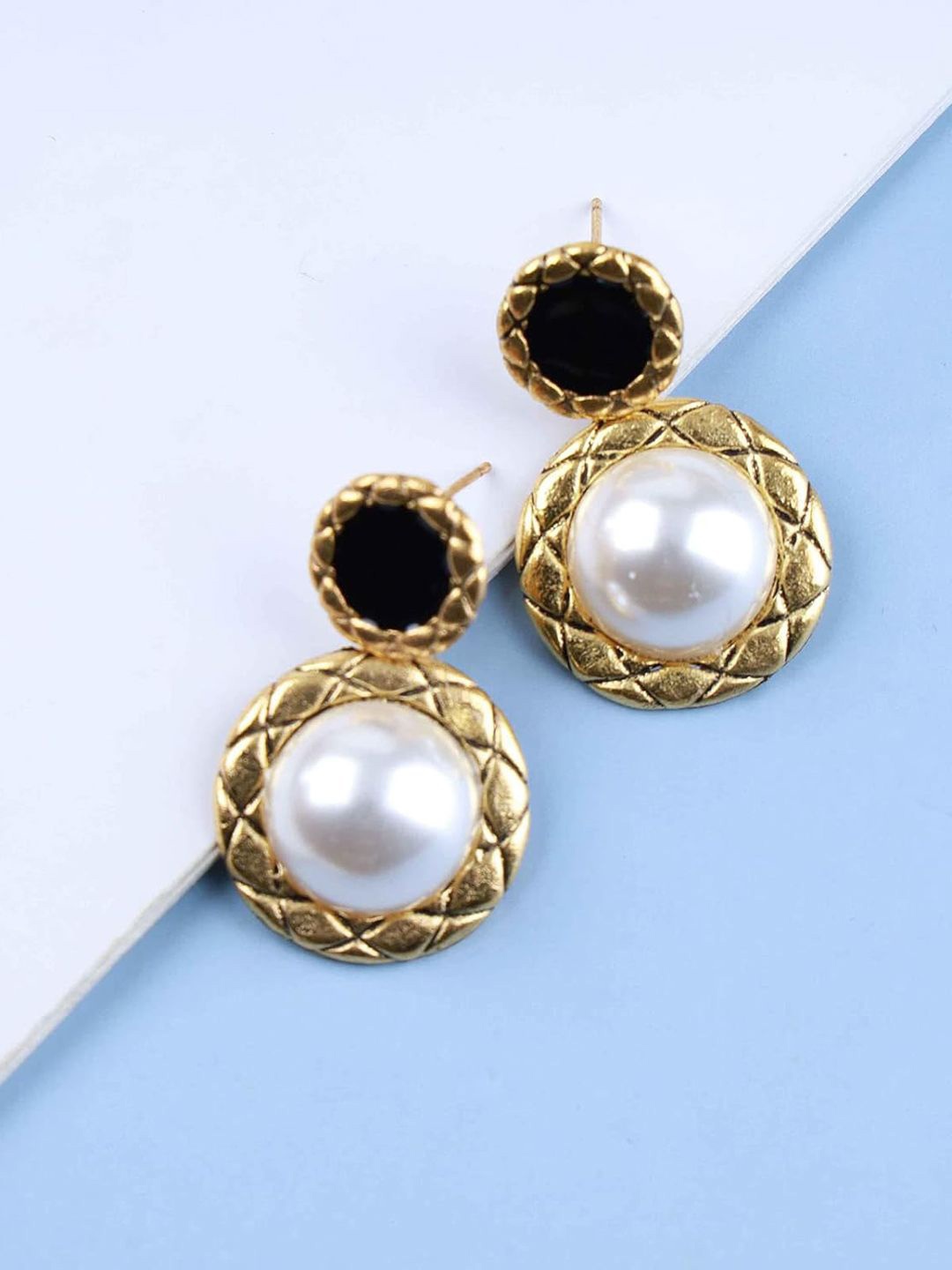 

BEYTER Peral Studded Circular Drop Earrings, Gold
