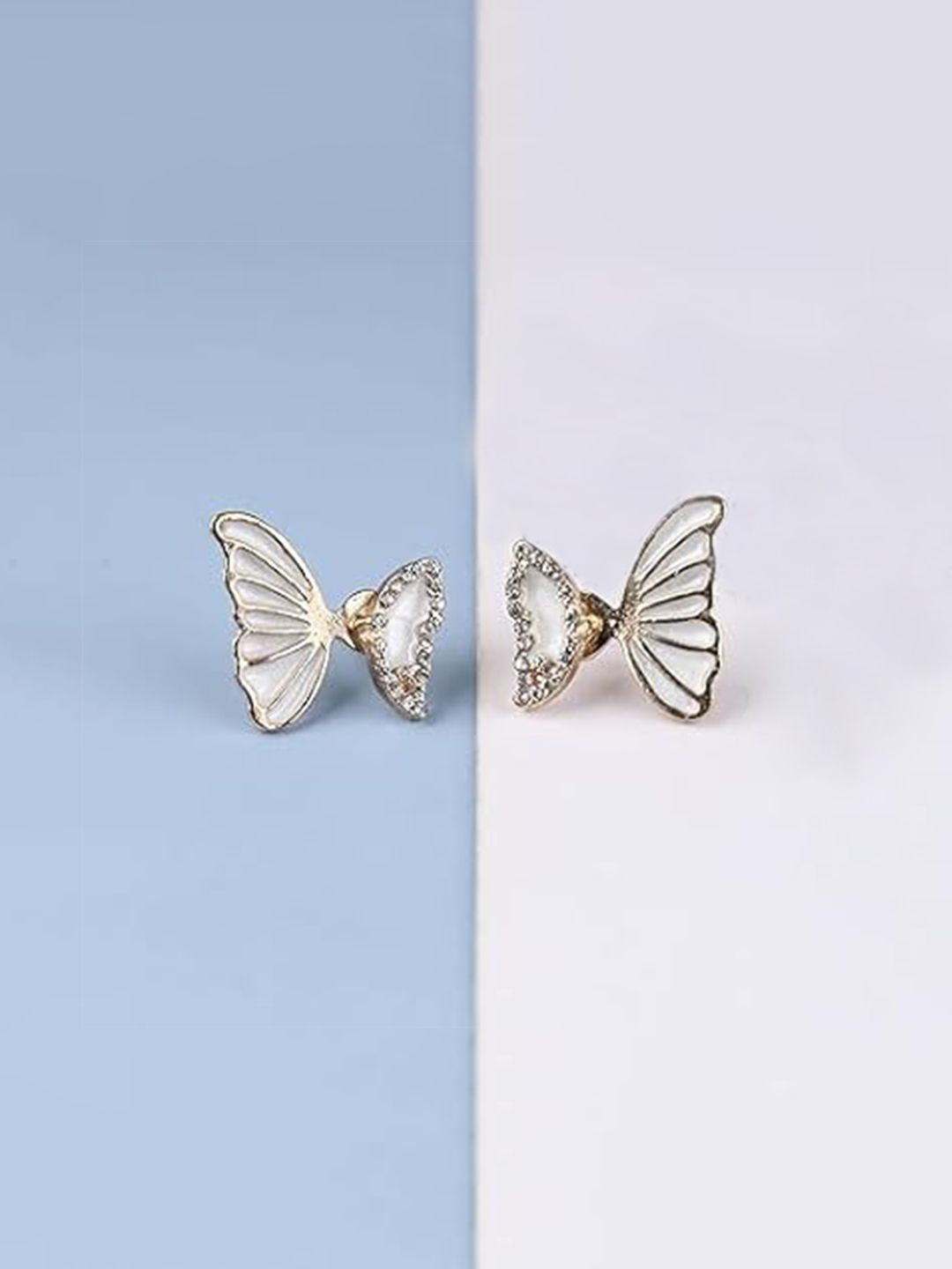 

BEYTER Korean Artificial Stones Studded Contemporary Shaped Studs, Gold