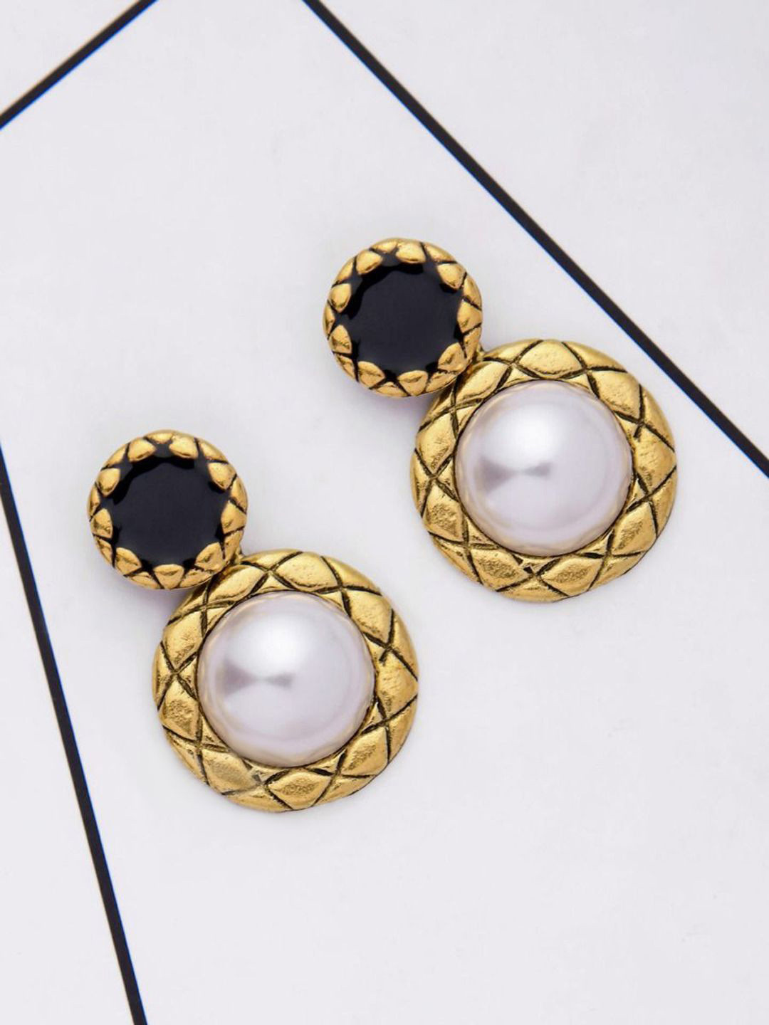 

BEYTER Peral Studded Circular Drop Earrings, Gold