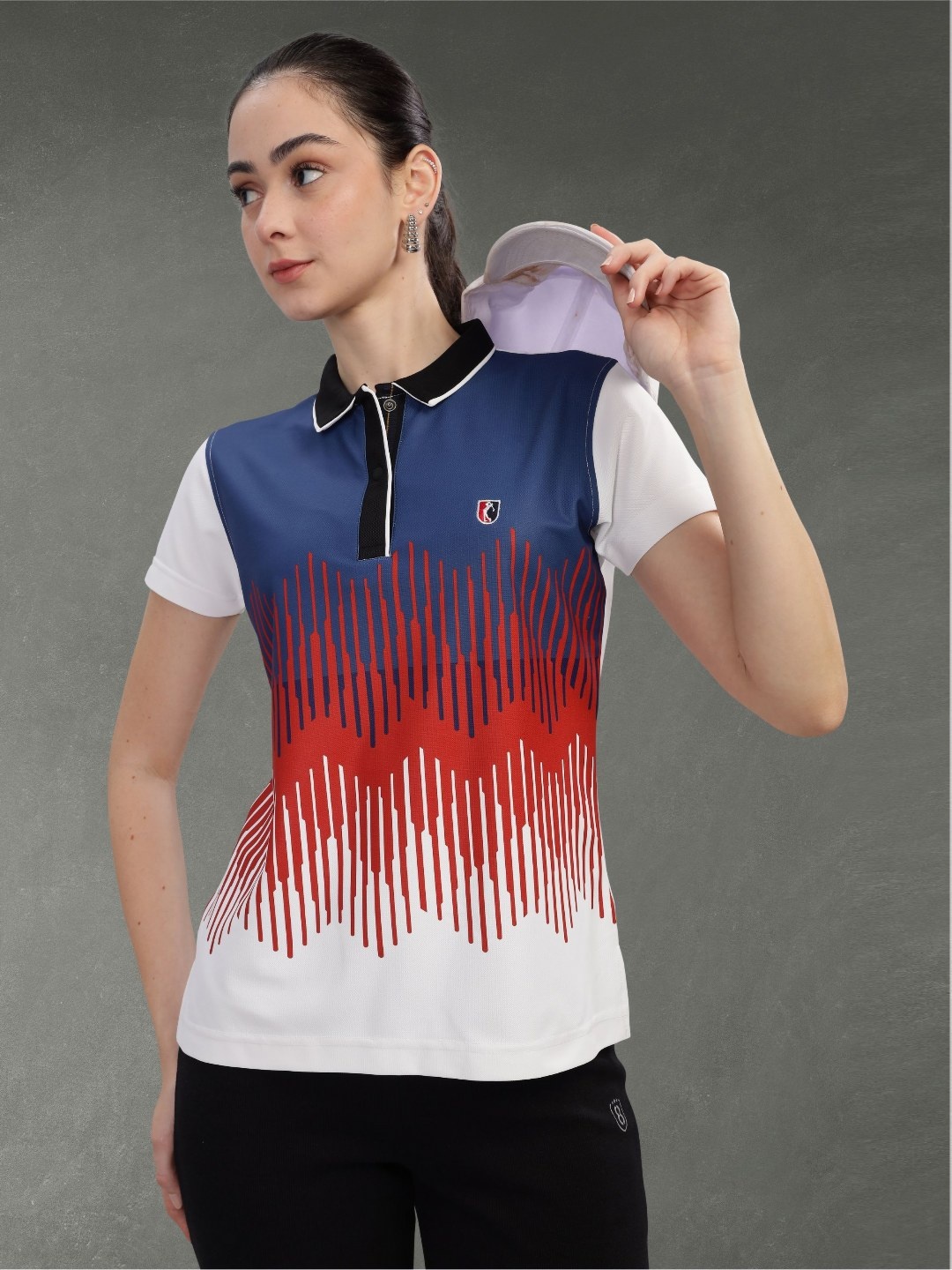

STELLERS Women Moisture Wicking Colourblocked Polo Collar T-shirt, Blue