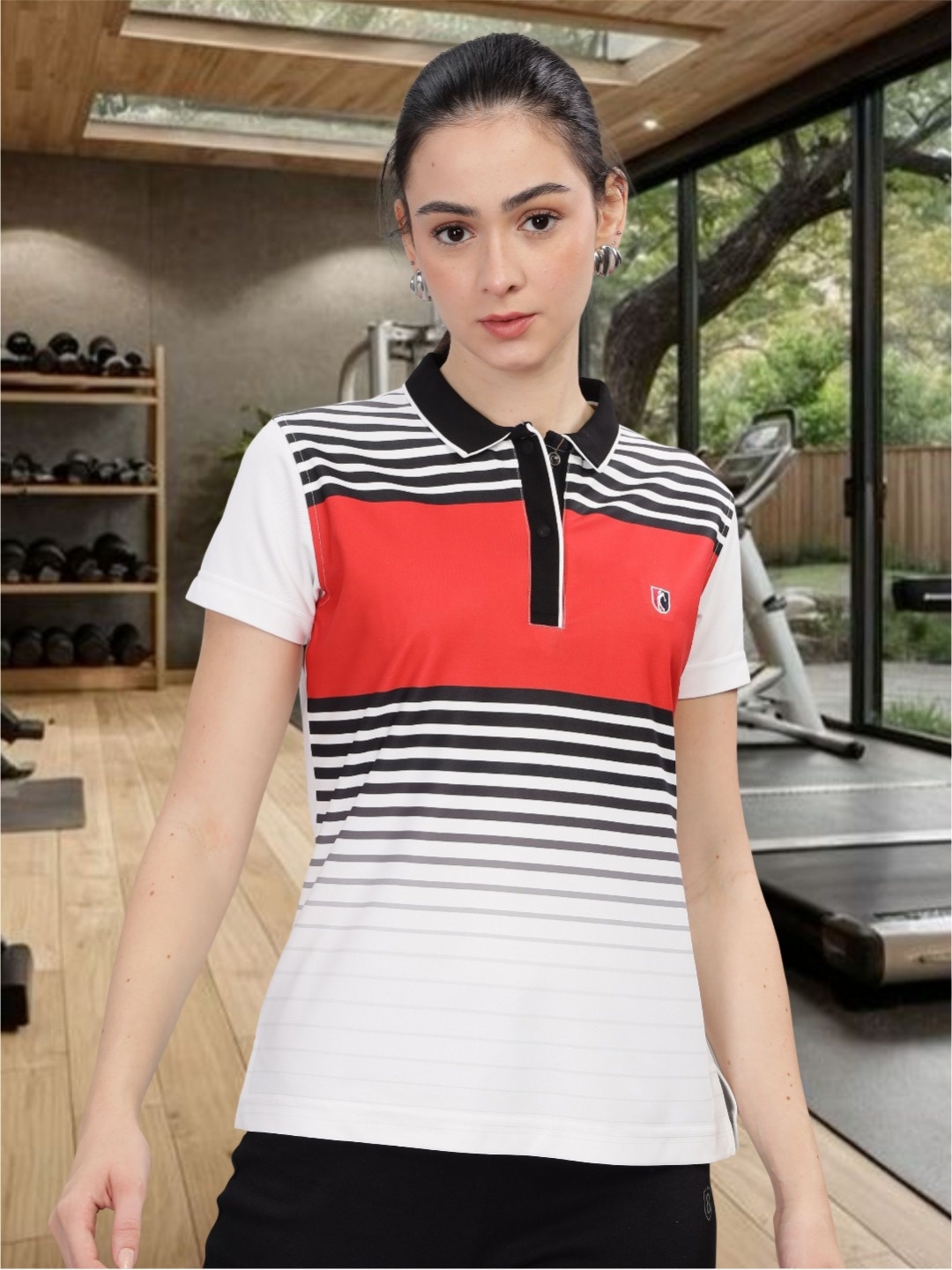 

STELLERS Women Moisture Wicking Striped Polo Collar T-shirt, White