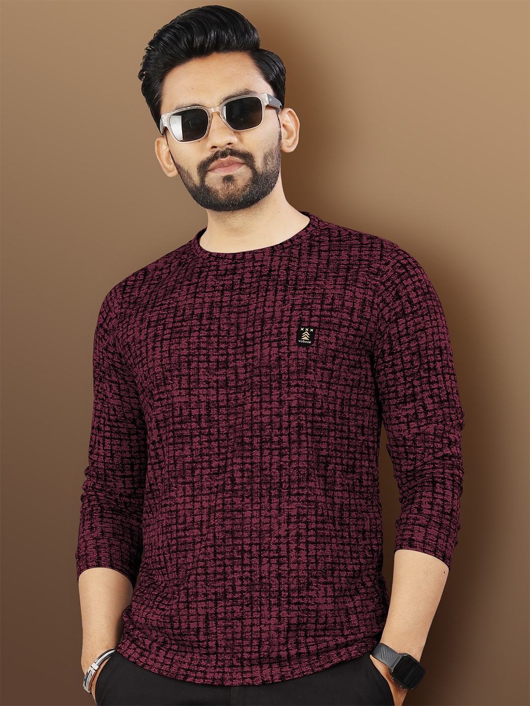 

VeBNoR Men Abstract Printed Round Neck Casual T-shirt, Maroon
