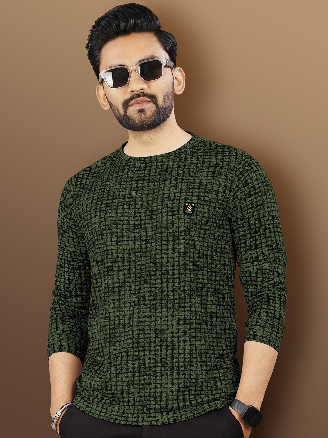 

VeBNoR Men Abstract Printed Round Neck Casual T-shirt, Green