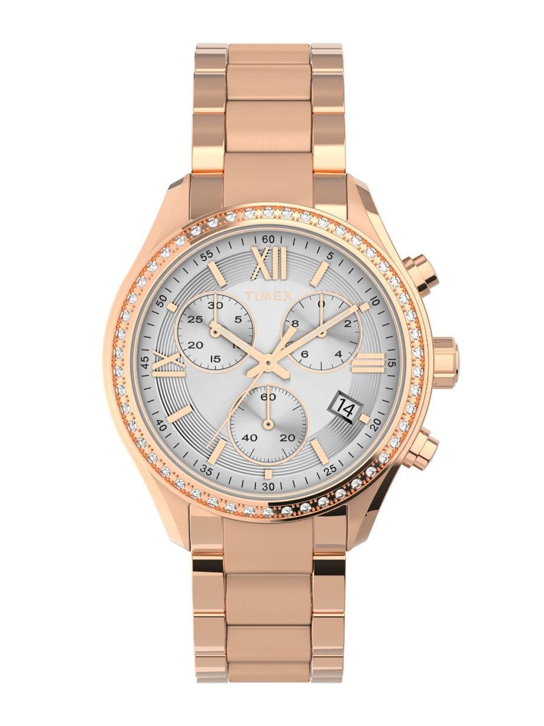 

Timex Women Brass Dial & Stainless Steel Straps Analogue Watch TW2V57900, Silver