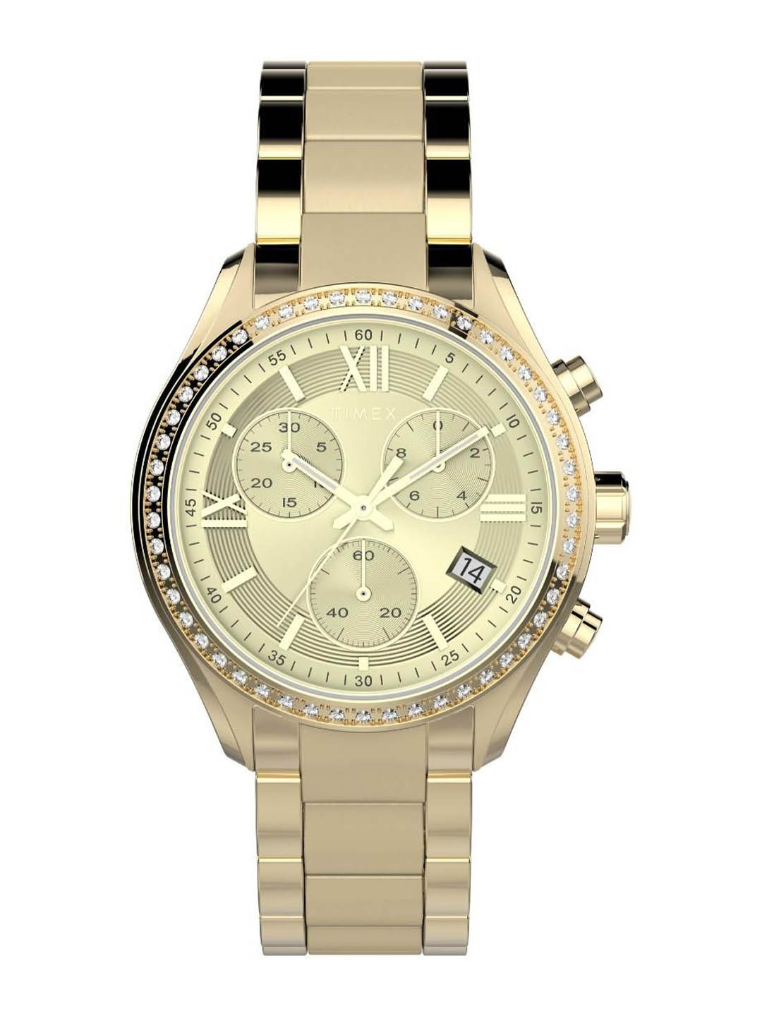 

Timex Women Brass Dial & Stainless Steel Bracelet Style Straps Analogue Watch TW2V57800, Gold
