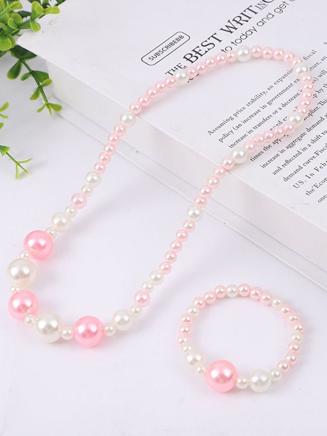 

SYGA Girls Beaded Necklace and Bracelet, Pink