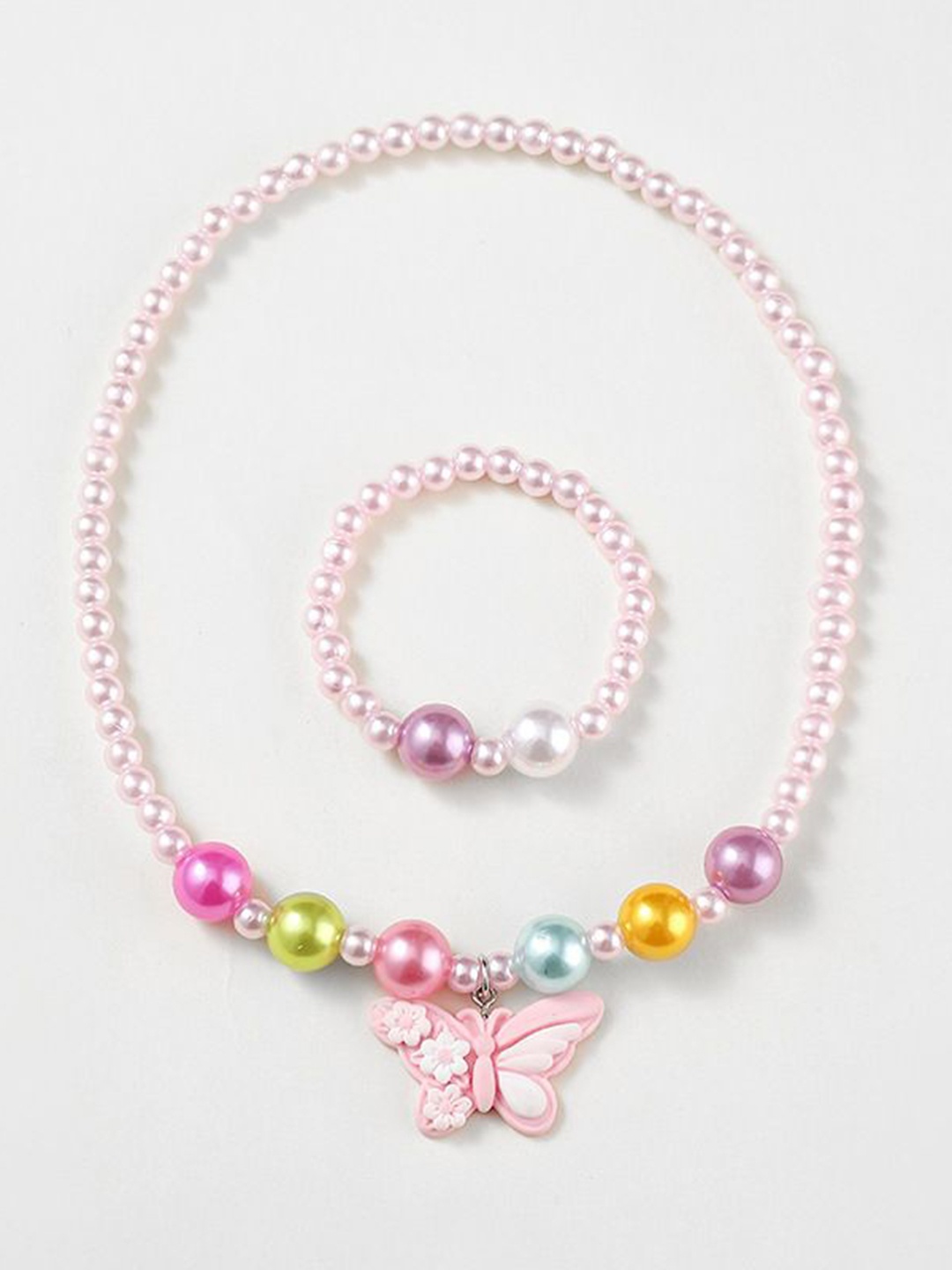 

SYGA Girls Butterfly Design Beaded Necklace and Bracelet, Pink