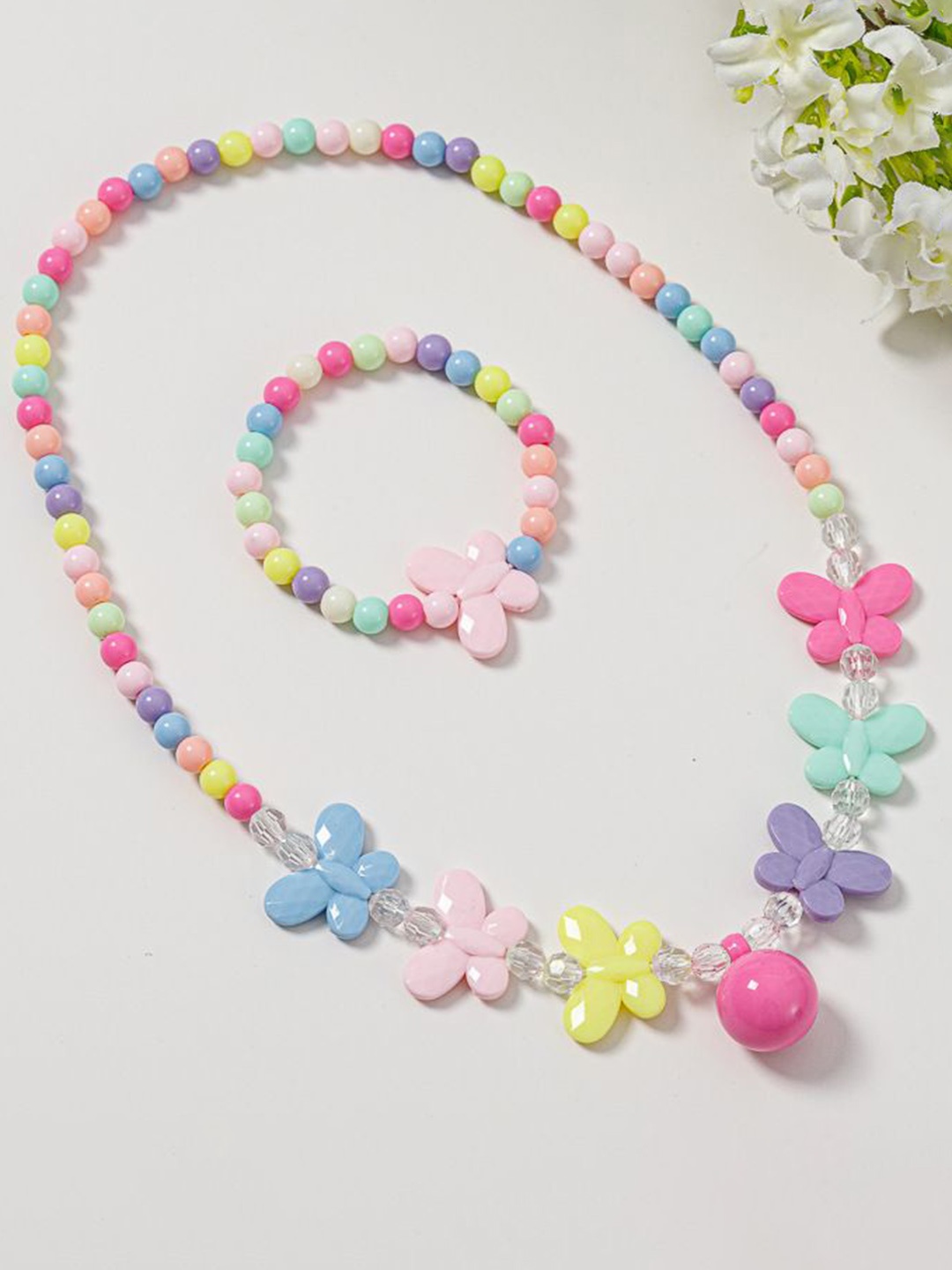 

SYGA Girls Beaded Necklace and Bracelet, Pink