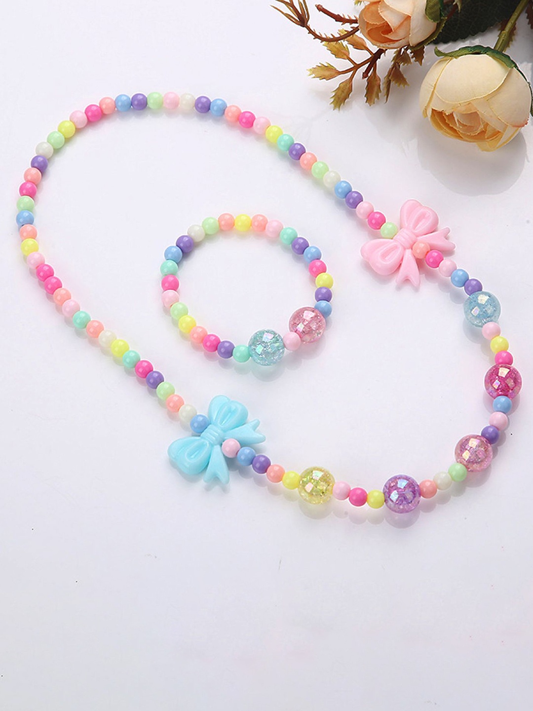 

SYGA Girls Bow Design Beaded Jewellery Set, Pink