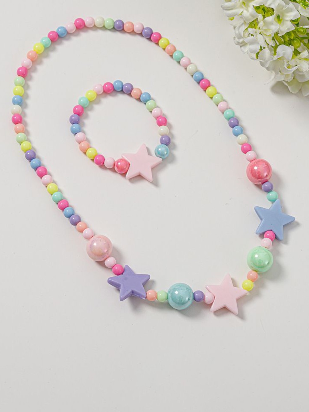 

SYGA Girls Star Design Beaded Necklace and Bracelet, Pink