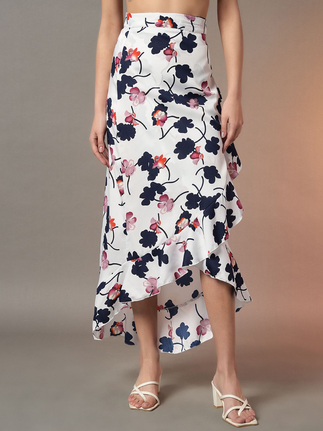 

Trend Arrest Women Printed Wrap Around Tie-Up Tulip Midi Skirt, White