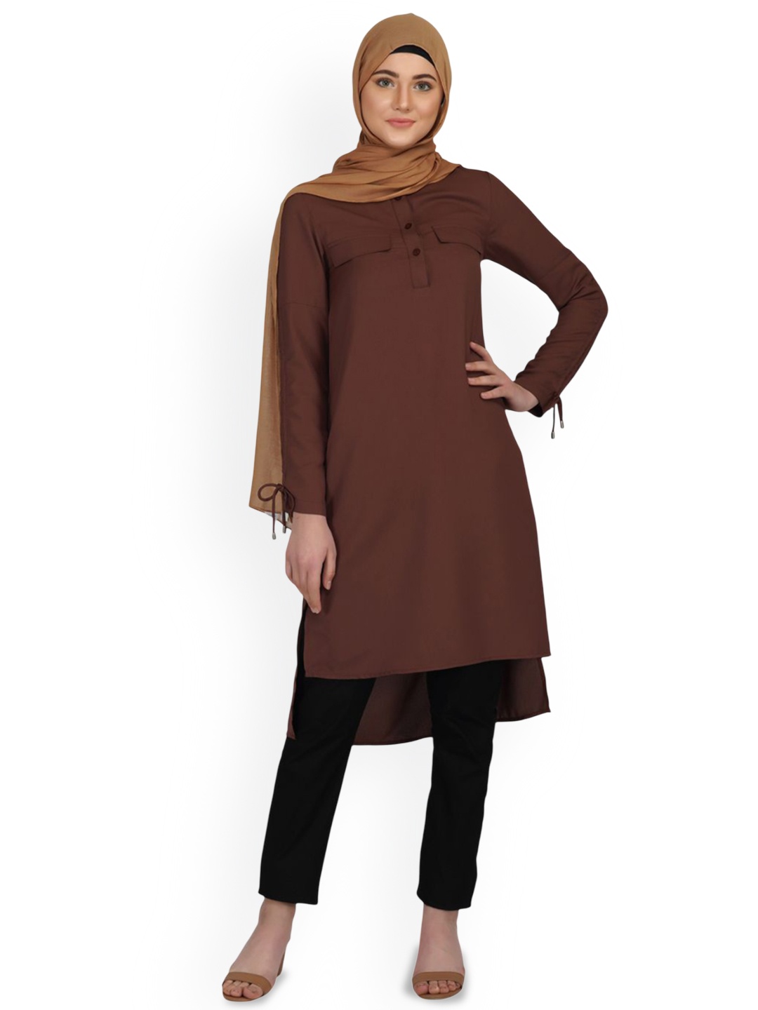 

IDH London Women Solid Abaya Burqa, Brown