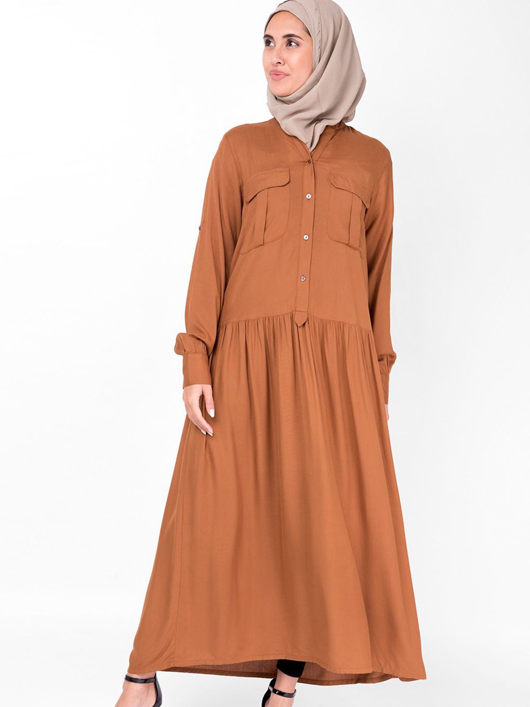 

IDH London Women Solid Abaya Burqa, Brown